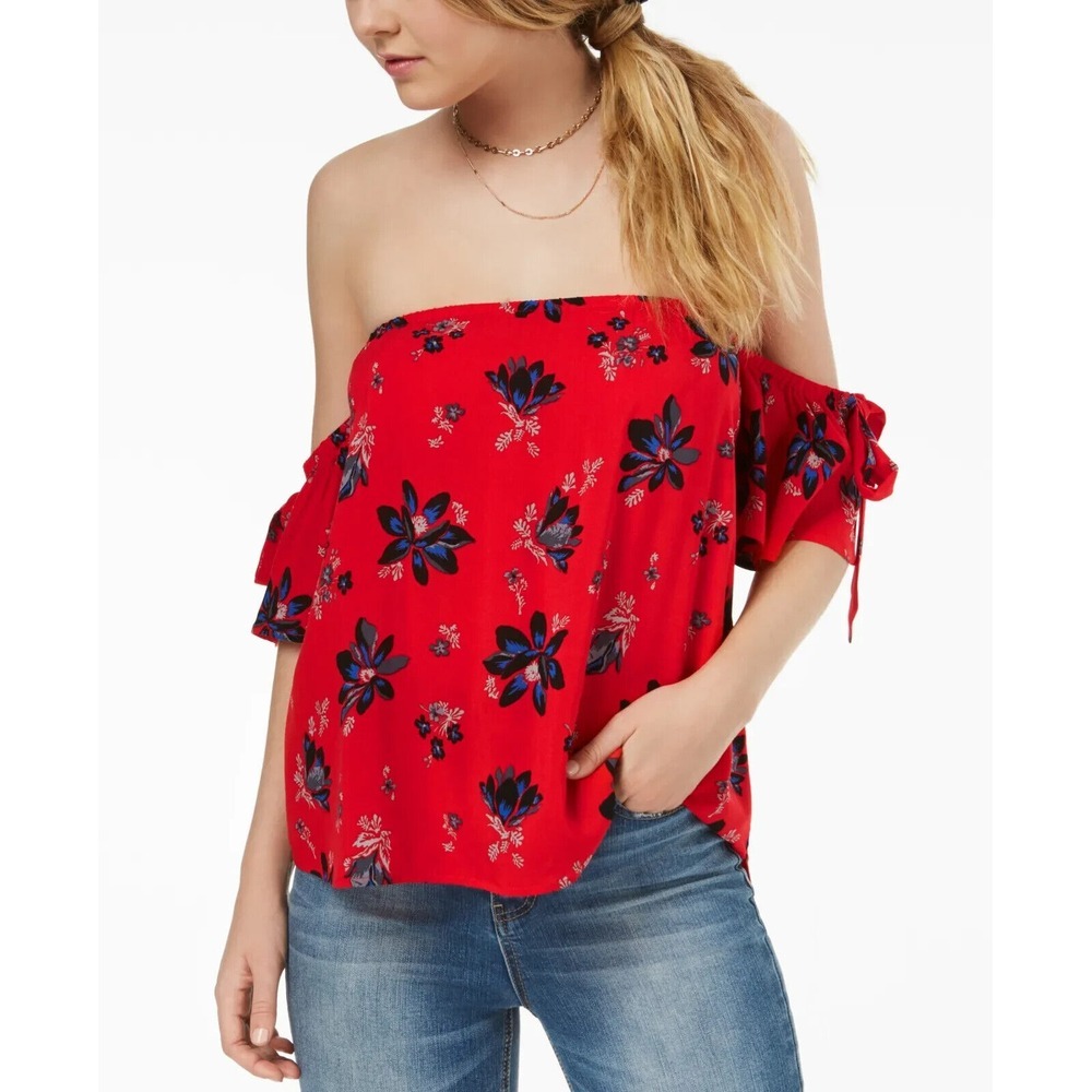 GYPSIES & MOONDUST OFF THE SHOULDER BLOUSE Women's Size Large Red Floral